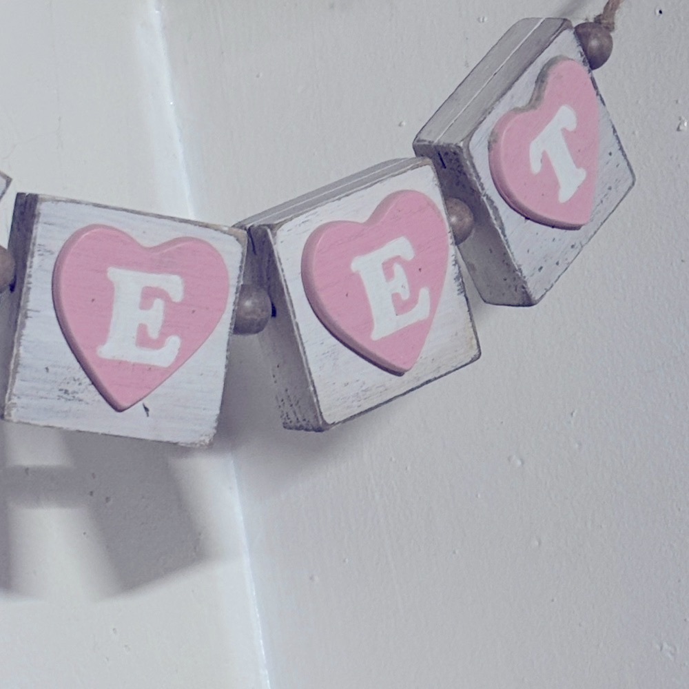 “Sweet Heart Block Garland for Valentines Day or Birthday Partys- Pink and White - Picture 4 of 6
